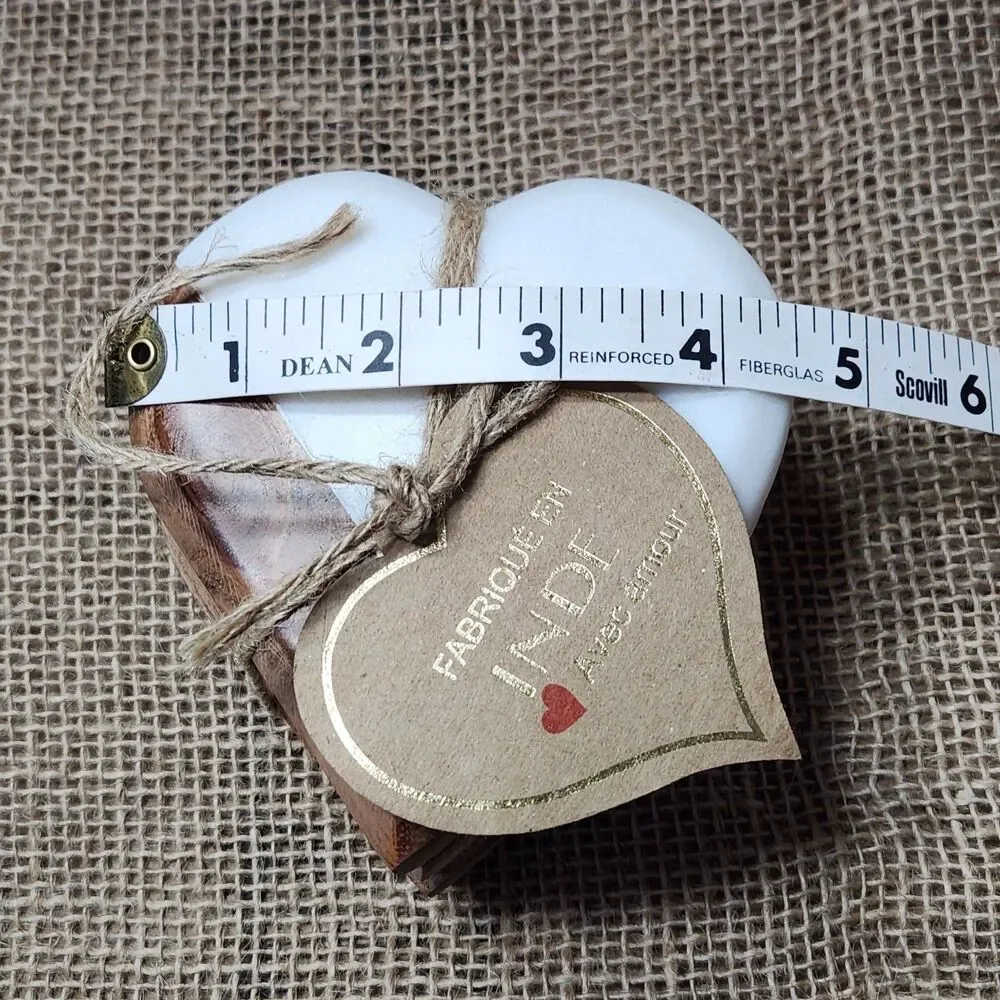 Coasters Handmade Heart Marble and Wood India Boho Farmhouse Rustic Decor 4 NWT